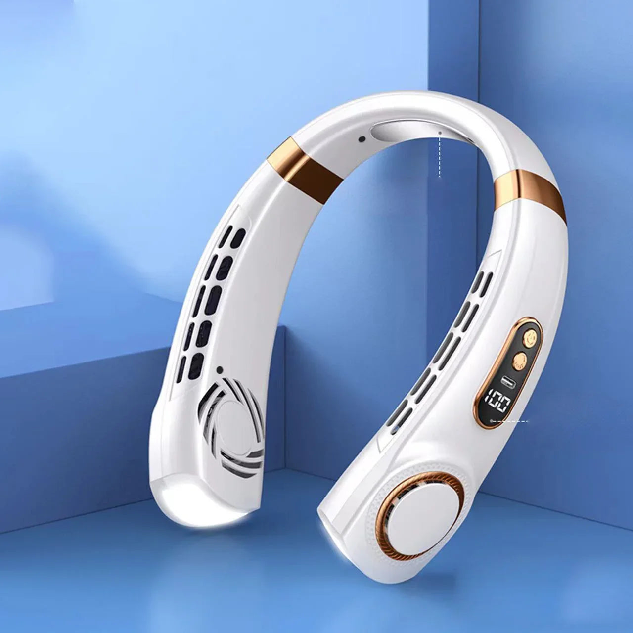 AeroWrap Bladeless Neck Fan – 4000mAh Wearable Cooling with LED for Daily Use & Night Runs
