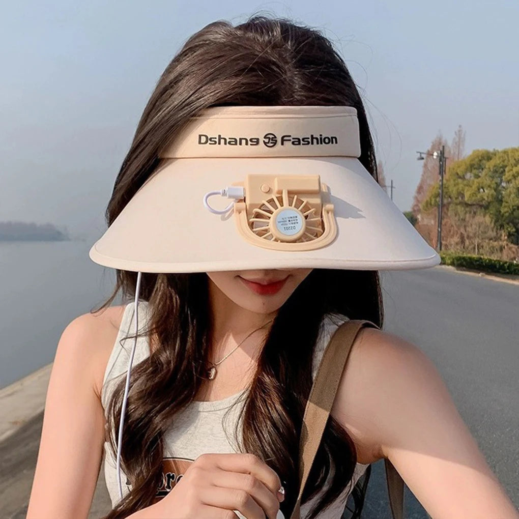 BreezeGlow Solar Visor – Stylish Sun Hat with Built-In Fan & USB Recharge