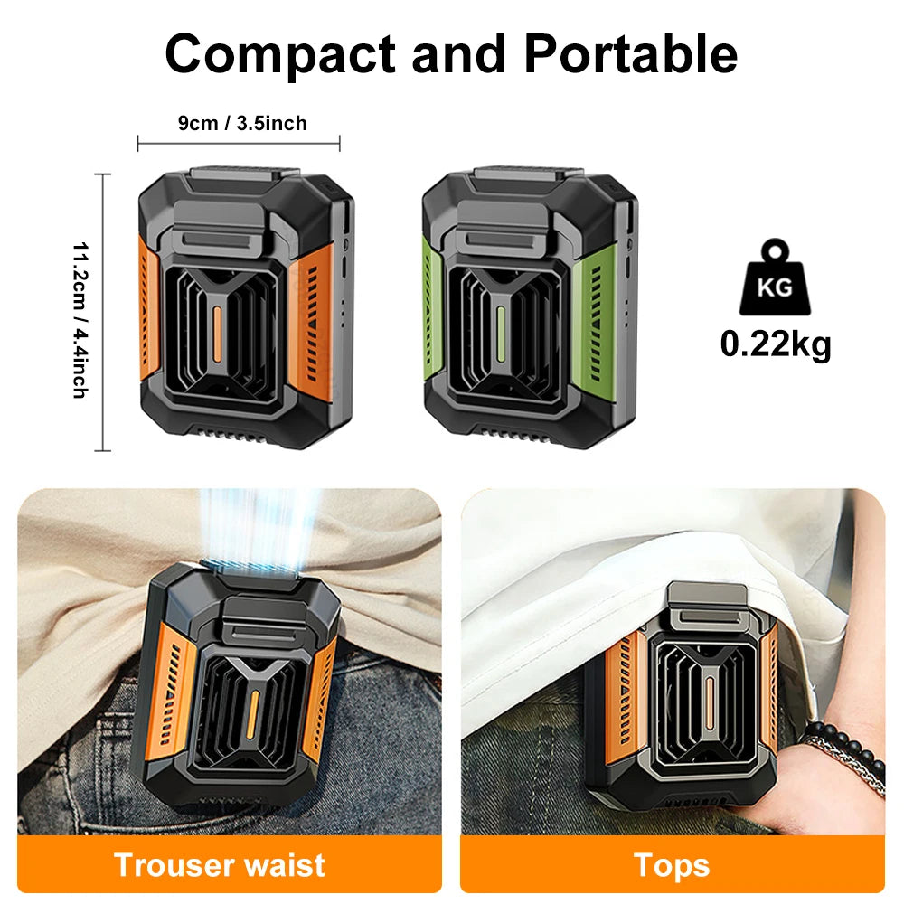 ForceFlow Tactical Waist Fan – Clip-On Airflow with LED & Power Bank