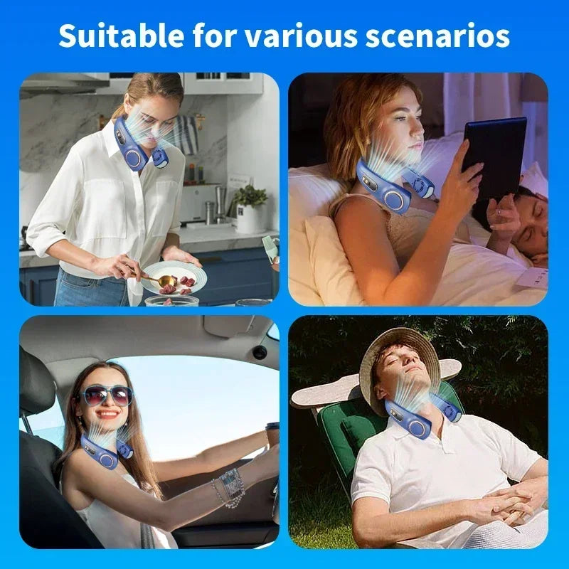 AeroWrap Bladeless Neck Fan – 4000mAh Wearable Cooling with LED for Daily Use & Night Runs