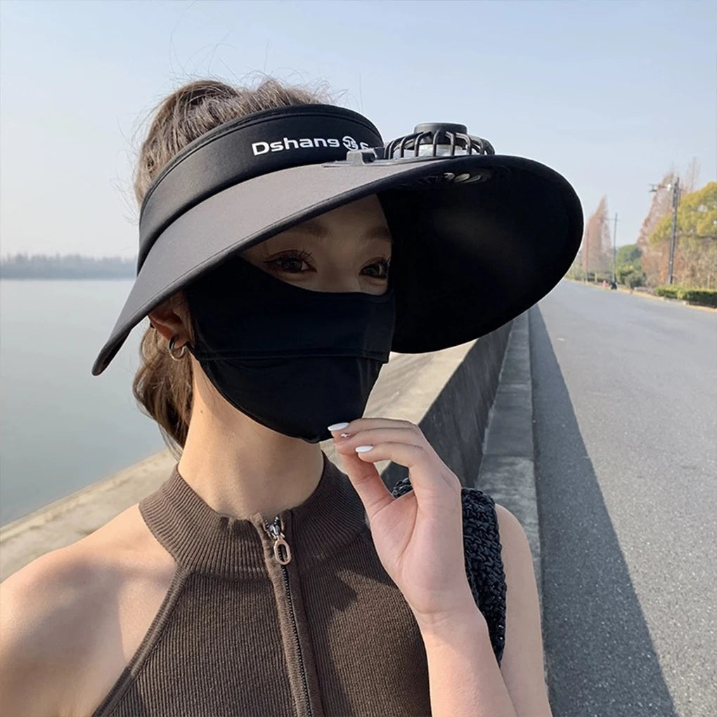 BreezeGlow Solar Visor – Stylish Sun Hat with Built-In Fan & USB Recharge