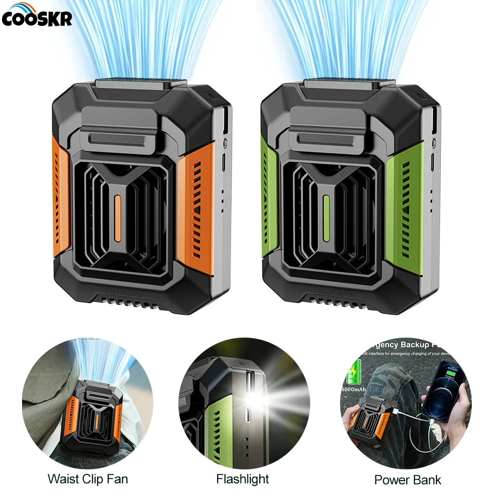ForceFlow Tactical Waist Fan – Clip-On Airflow with LED & Power Bank