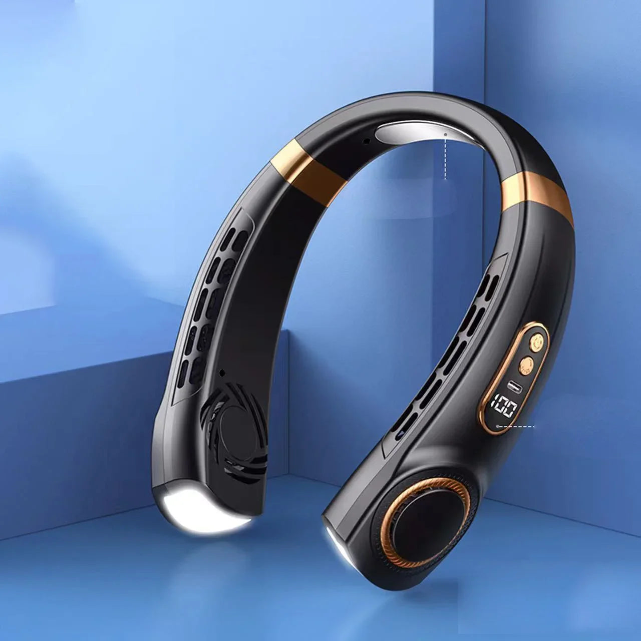 AeroWrap Bladeless Neck Fan – 4000mAh Wearable Cooling with LED for Daily Use & Night Runs