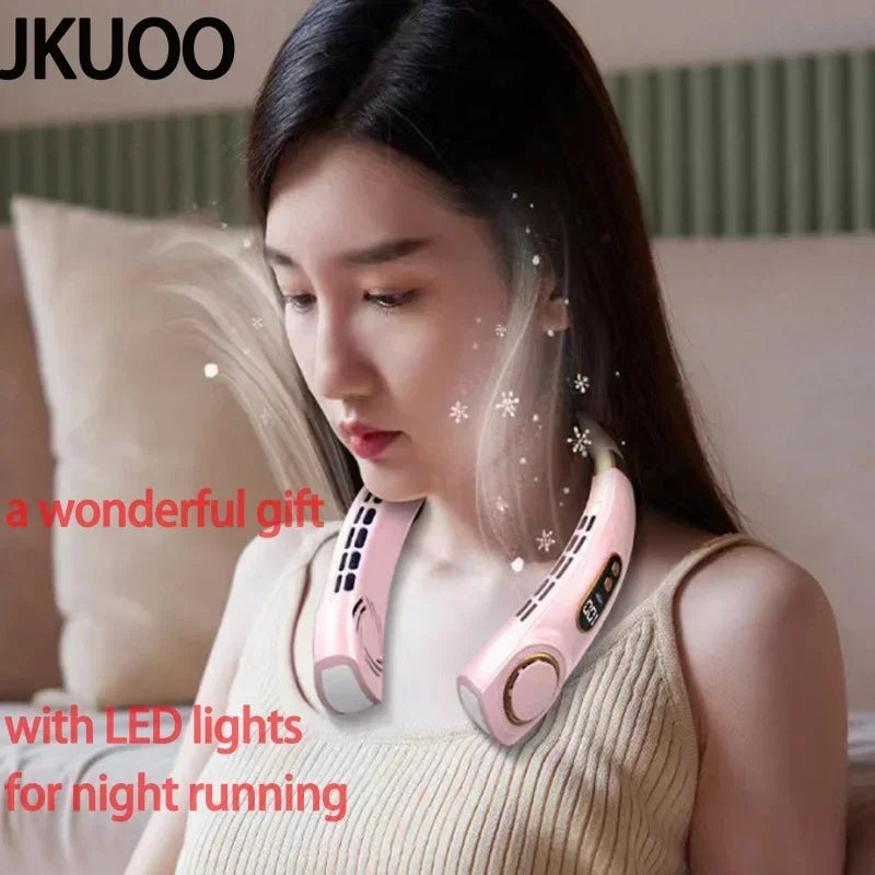 AeroWrap Bladeless Neck Fan – 4000mAh Wearable Cooling with LED for Daily Use & Night Runs