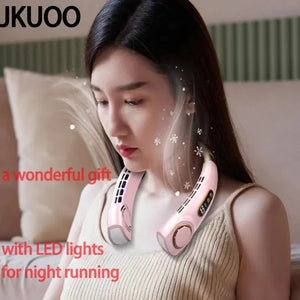 AeroWrap Bladeless Neck Fan – 4000mAh Wearable Cooling with LED for Daily Use & Night Runs
