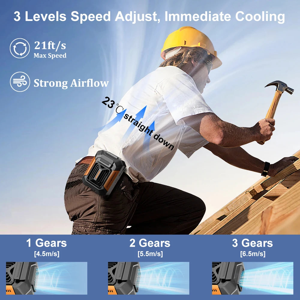ForceFlow Tactical Waist Fan – Clip-On Airflow with LED & Power Bank