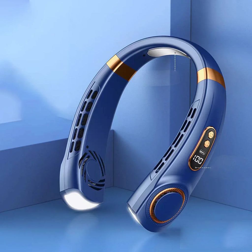 AeroWrap Bladeless Neck Fan – 4000mAh Wearable Cooling with LED for Daily Use & Night Runs