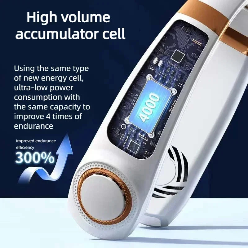 AeroWrap Bladeless Neck Fan – 4000mAh Wearable Cooling with LED for Daily Use & Night Runs