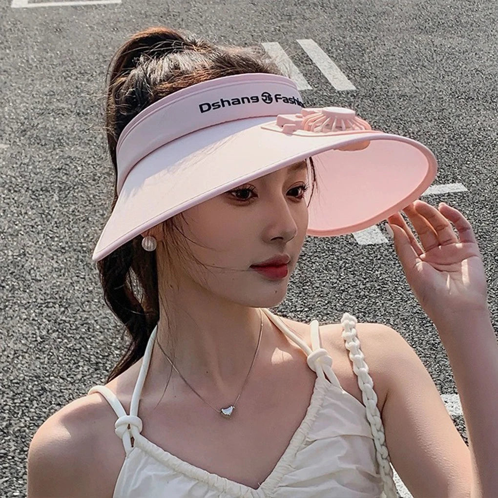 BreezeGlow Solar Visor – Stylish Sun Hat with Built-In Fan & USB Recharge