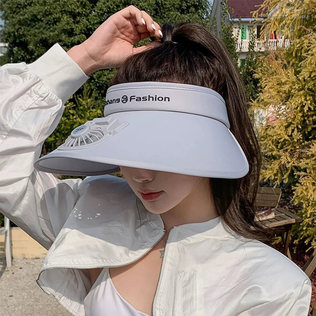 BreezeGlow Solar Visor – Stylish Sun Hat with Built-In Fan & USB Recharge