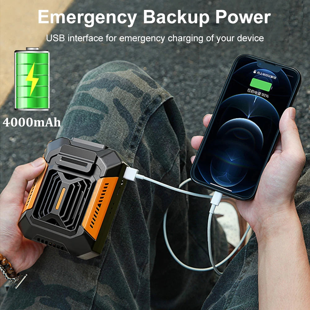ForceFlow Tactical Waist Fan – Clip-On Airflow with LED & Power Bank