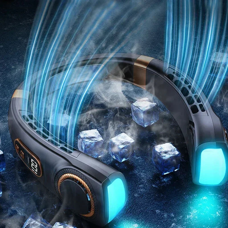 AeroWrap Bladeless Neck Fan – 4000mAh Wearable Cooling with LED for Daily Use & Night Runs