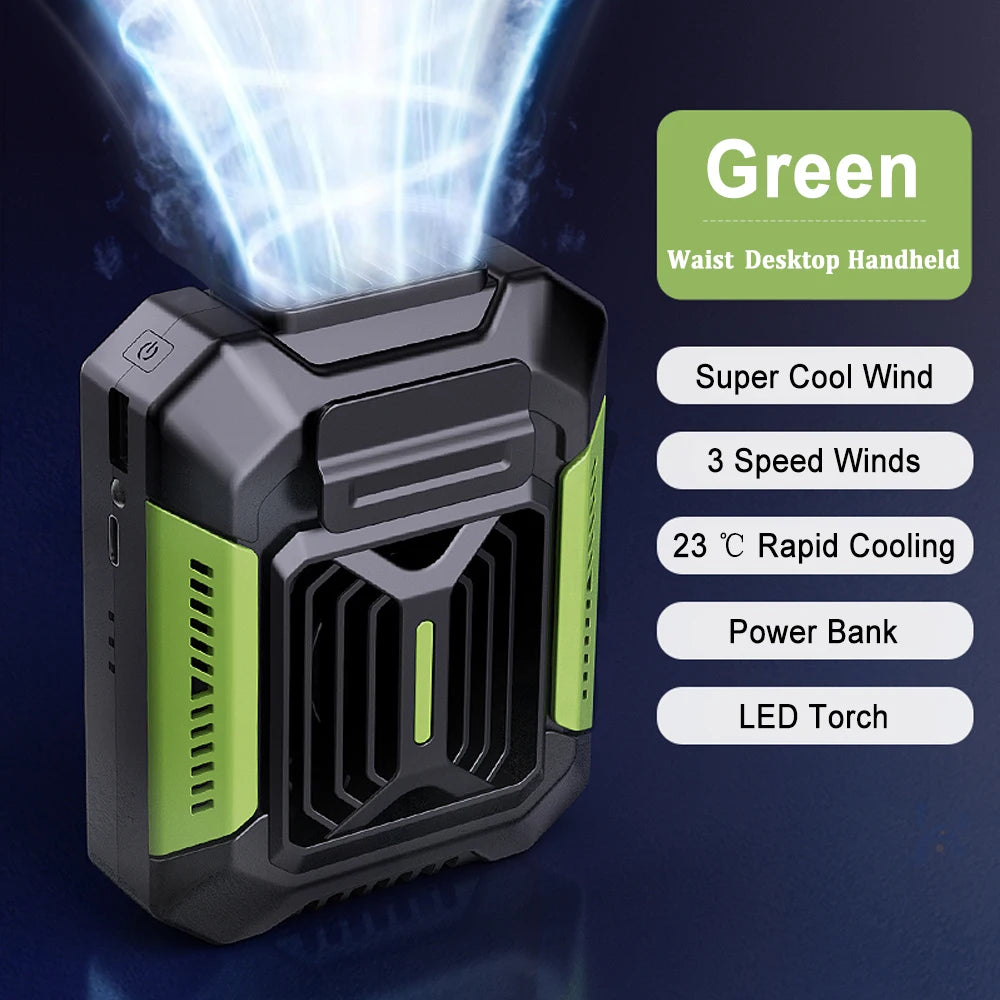 ForceFlow Tactical Waist Fan – Clip-On Airflow with LED & Power Bank