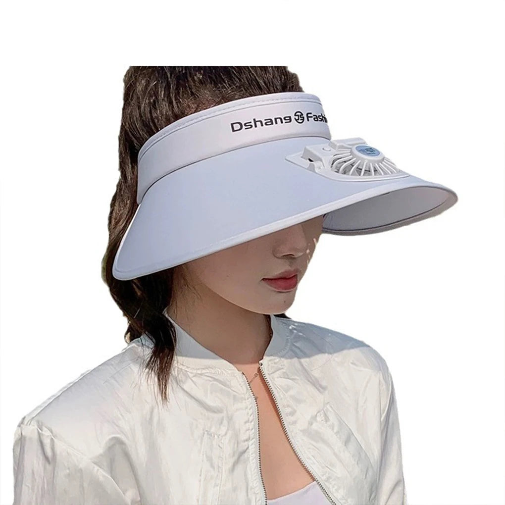 BreezeGlow Solar Visor – Stylish Sun Hat with Built-In Fan & USB Recharge