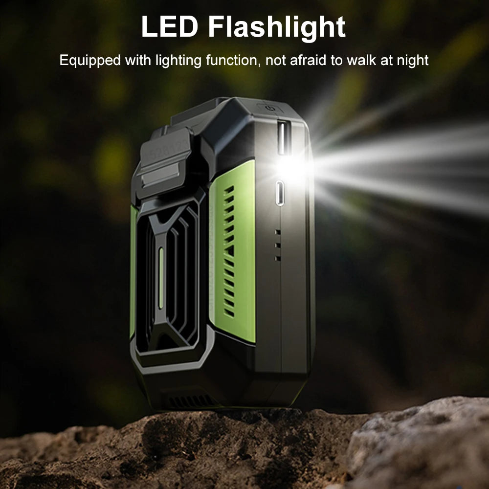 ForceFlow Tactical Waist Fan – Clip-On Airflow with LED & Power Bank