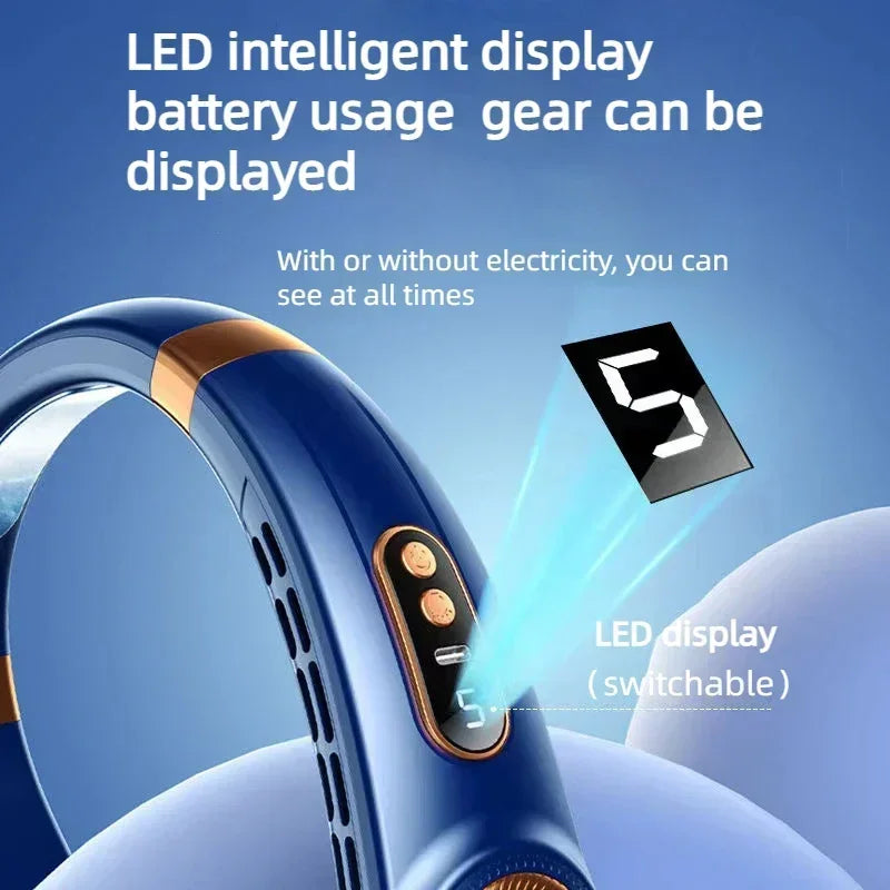 AeroWrap Bladeless Neck Fan – 4000mAh Wearable Cooling with LED for Daily Use & Night Runs