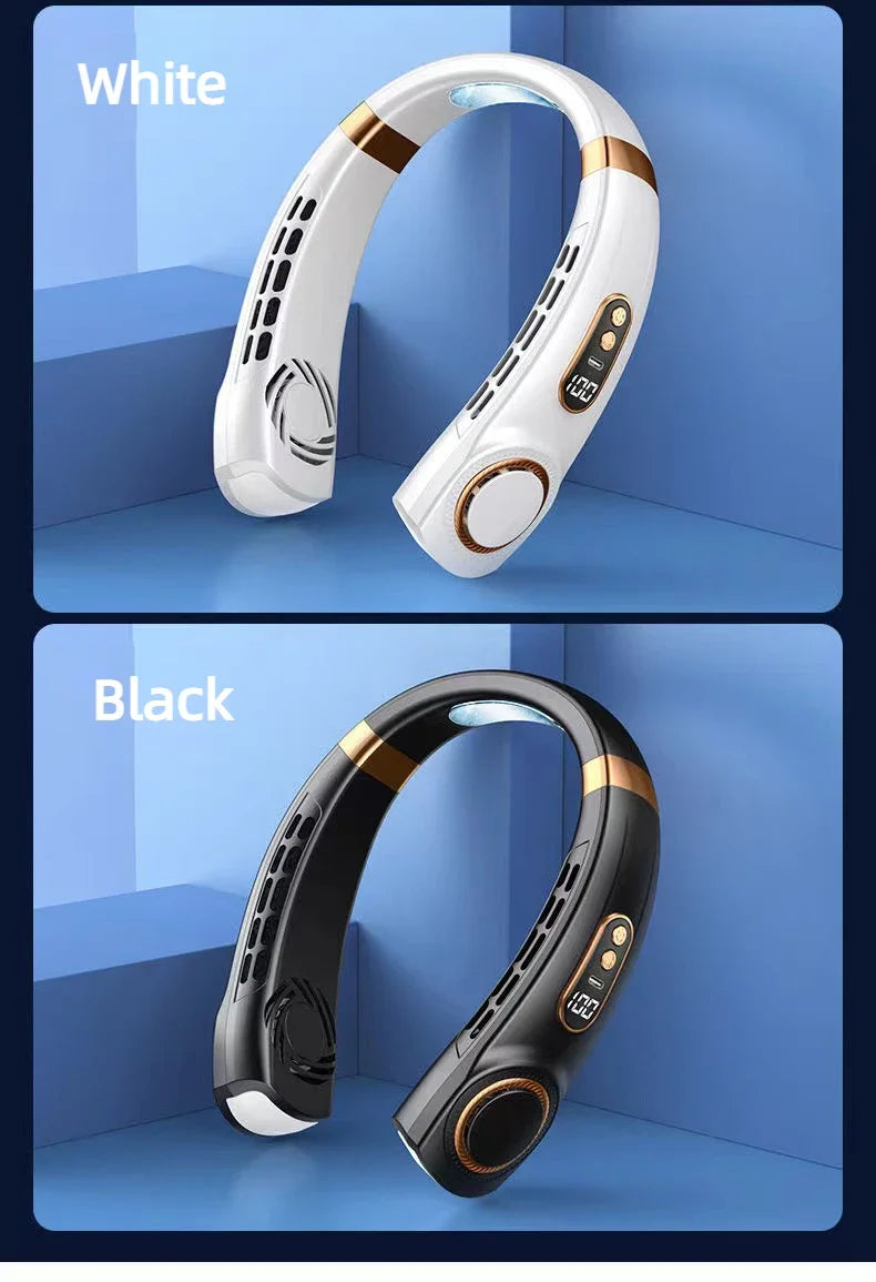 AeroWrap Bladeless Neck Fan – 4000mAh Wearable Cooling with LED for Daily Use & Night Runs