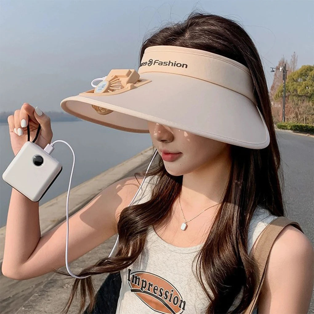 BreezeGlow Solar Visor – Stylish Sun Hat with Built-In Fan & USB Recharge