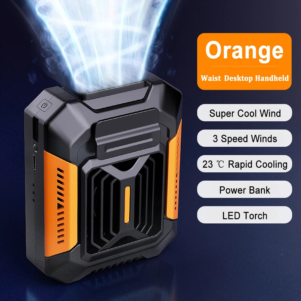 ForceFlow Tactical Waist Fan – Clip-On Airflow with LED & Power Bank