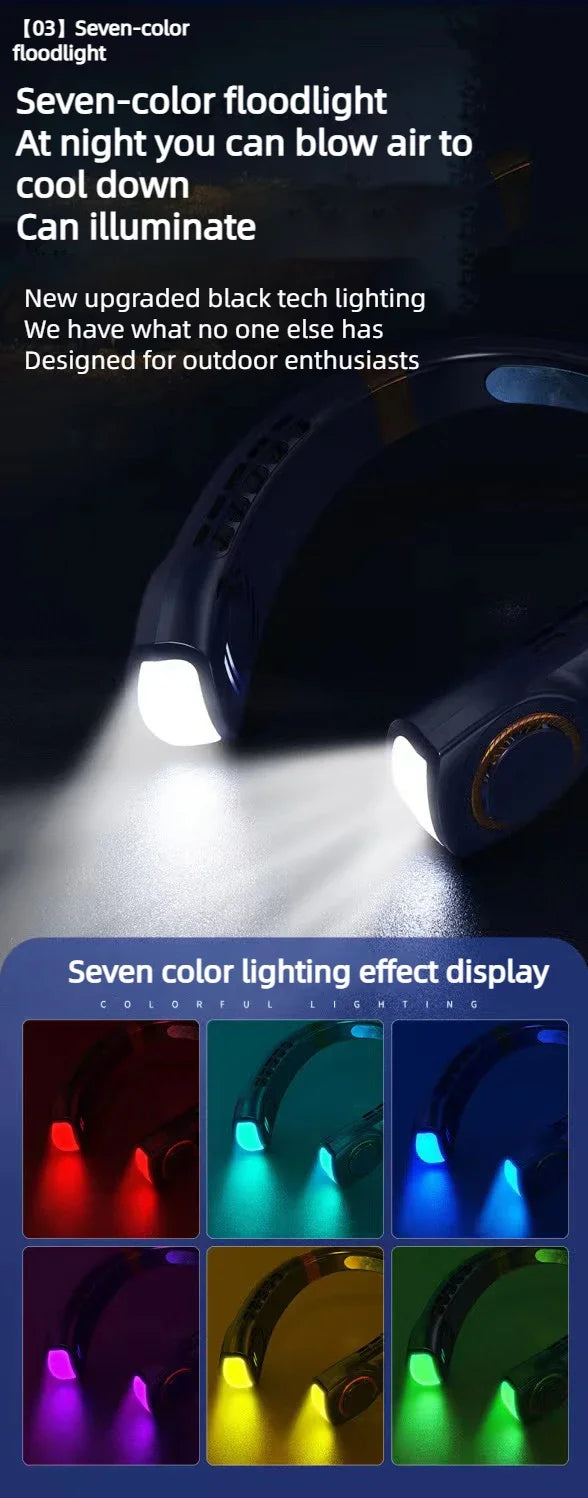 AeroWrap Bladeless Neck Fan – 4000mAh Wearable Cooling with LED for Daily Use & Night Runs