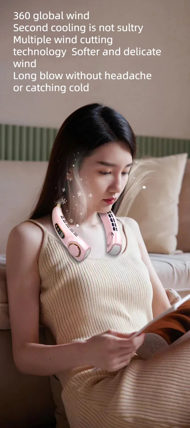 AeroWrap Bladeless Neck Fan – 4000mAh Wearable Cooling with LED for Daily Use & Night Runs