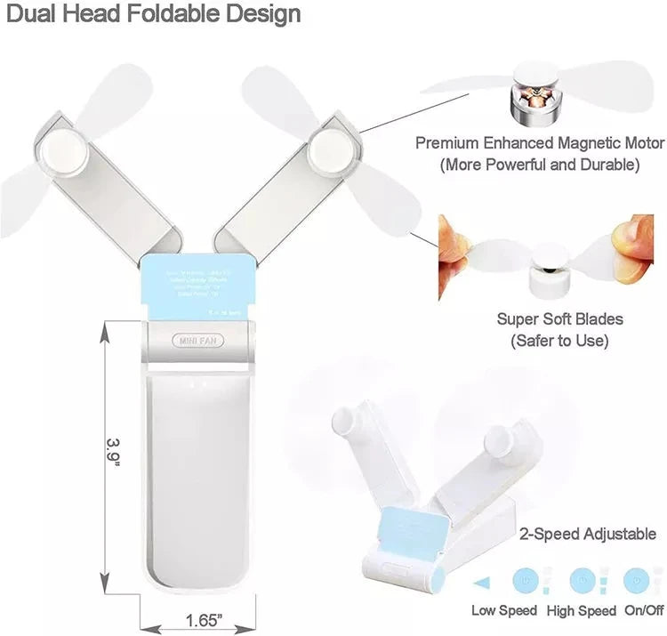 BreezeBlade Foldable Dual Fan – Compact, USB Rechargeable & Pocket-Ready