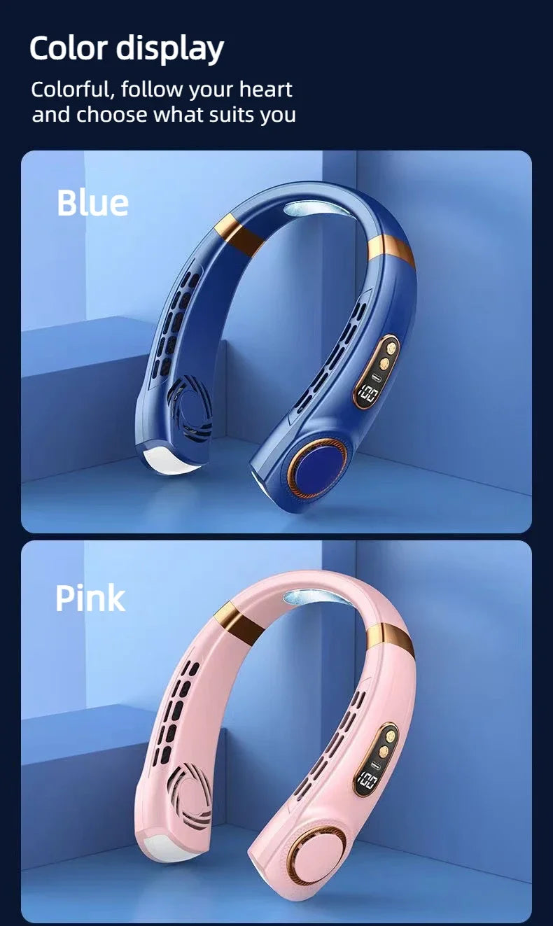 AeroWrap Bladeless Neck Fan – 4000mAh Wearable Cooling with LED for Daily Use & Night Runs