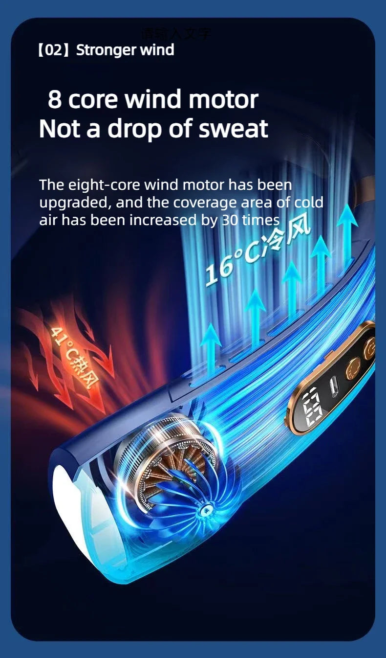 AeroWrap Bladeless Neck Fan – 4000mAh Wearable Cooling with LED for Daily Use & Night Runs