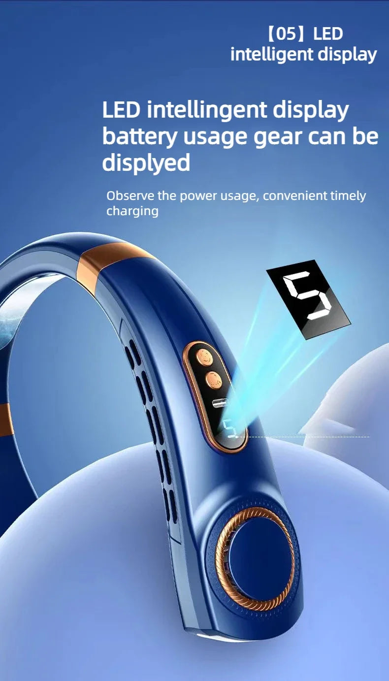 AeroWrap Bladeless Neck Fan – 4000mAh Wearable Cooling with LED for Daily Use & Night Runs