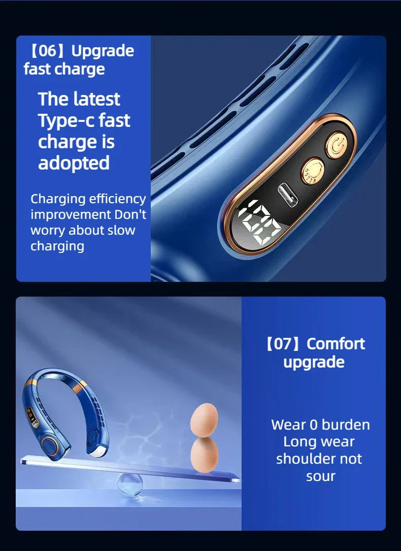 AeroWrap Bladeless Neck Fan – 4000mAh Wearable Cooling with LED for Daily Use & Night Runs